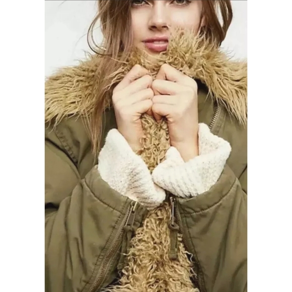 Free People Fur Lined Extreme Moto Parka / Olive - Picture 11 of 13